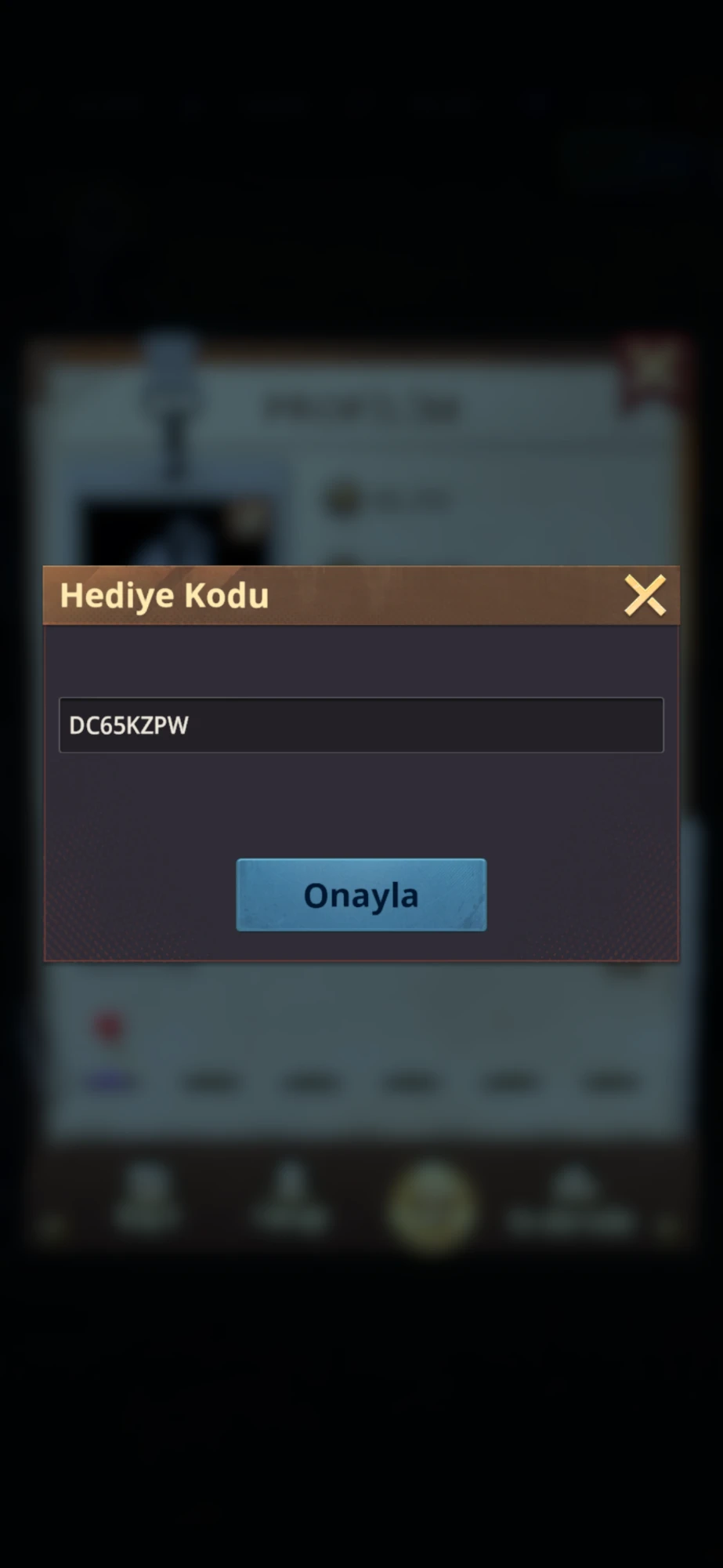 Z Route Redemption Hediye Kodları — Adım 4: Kodu yaz ve Onayla'ya dokun
